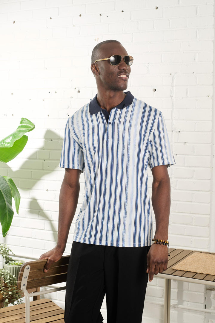 Polo adapté pour hommes, manches courtes | Marine et blanc 1Z130 | CC