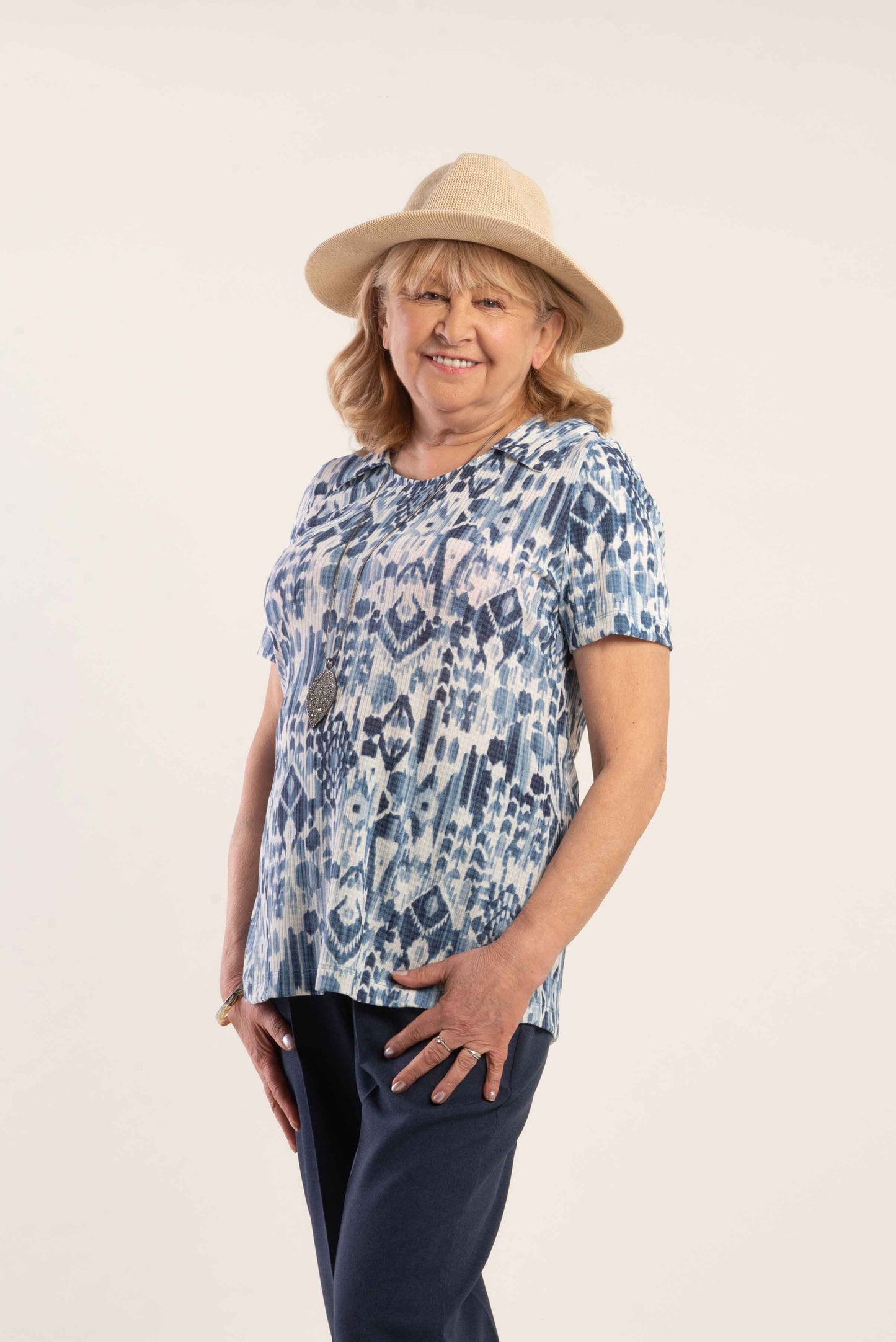 Haut bleu denim style polo | 1XT381-1X132| CCV