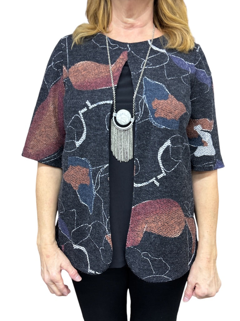 Chandail adapté manche au coude imitation cardigan en tricot | noir | A3B
