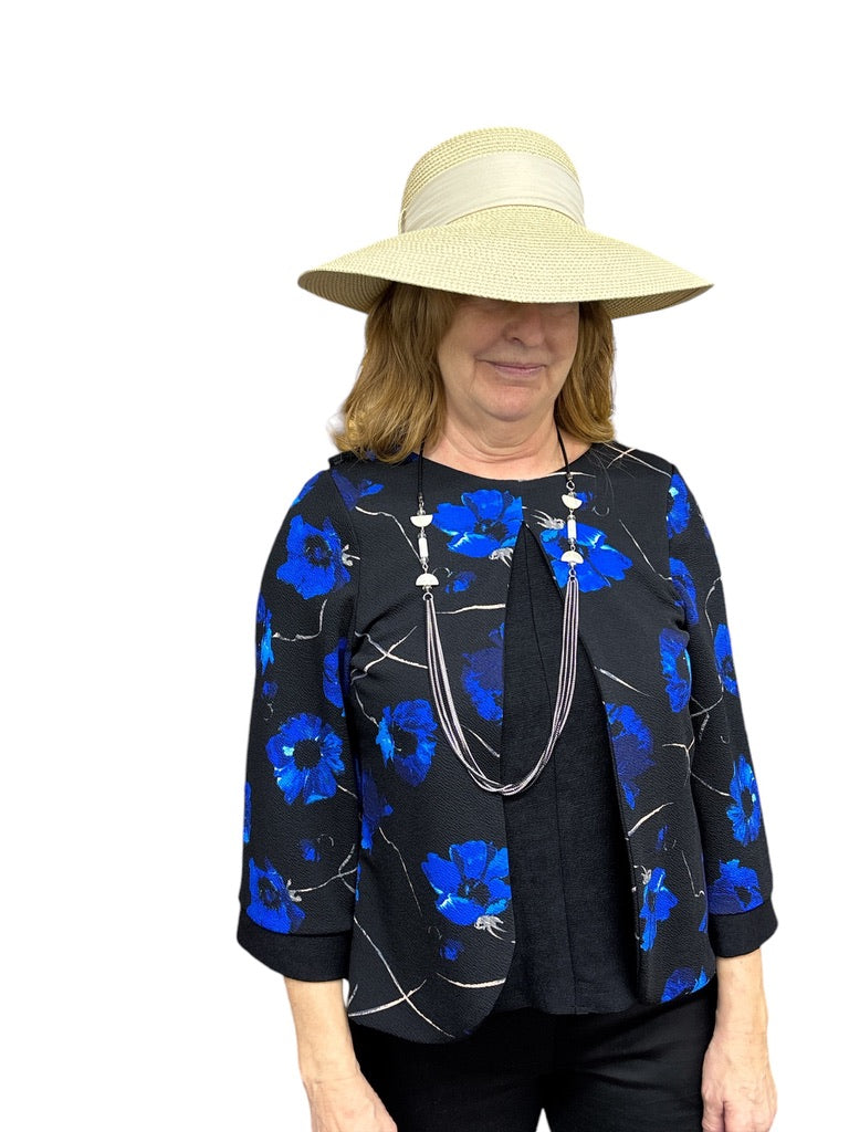 Chandail adapté manches ¾ imitation cardigan | noir et royal| A3B