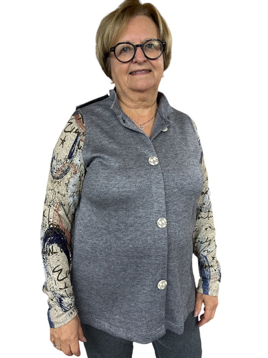 Veste adaptée sans manche à col Mao | Gris | A3B