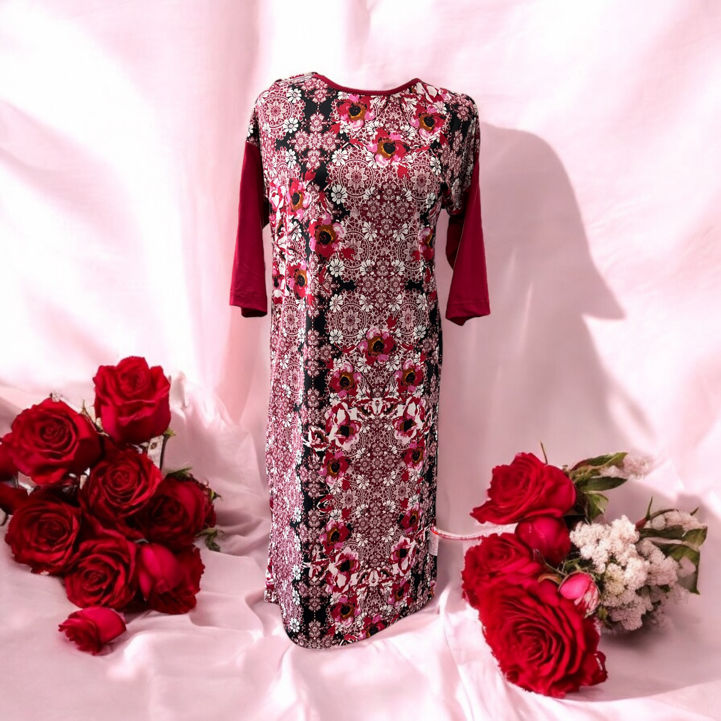 Robe droite manches longues | St Valentin Rouge et Rose | A3B