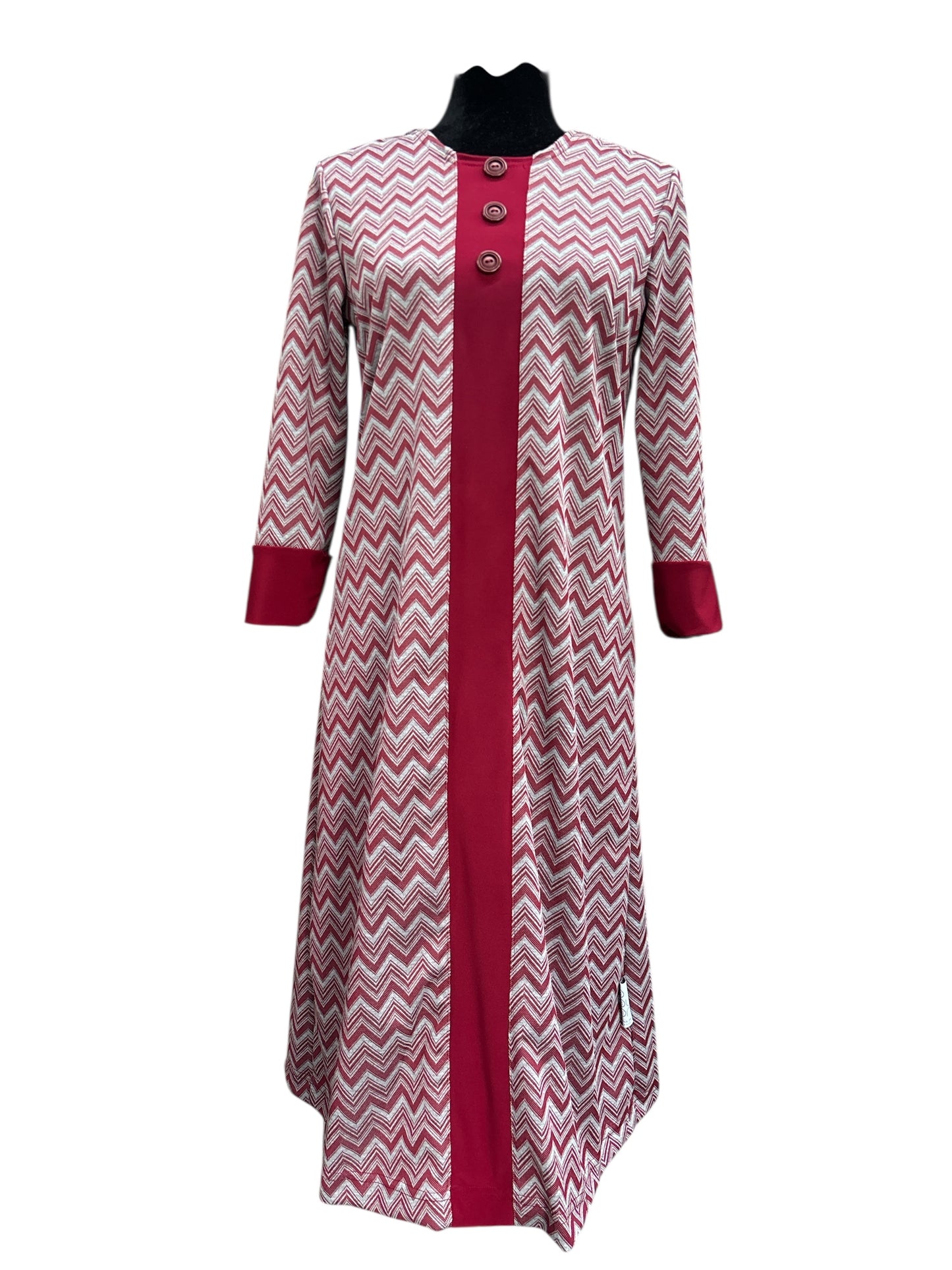Robe adaptée manche 3/4 en tricot Zig Zag | Rouge | A3B