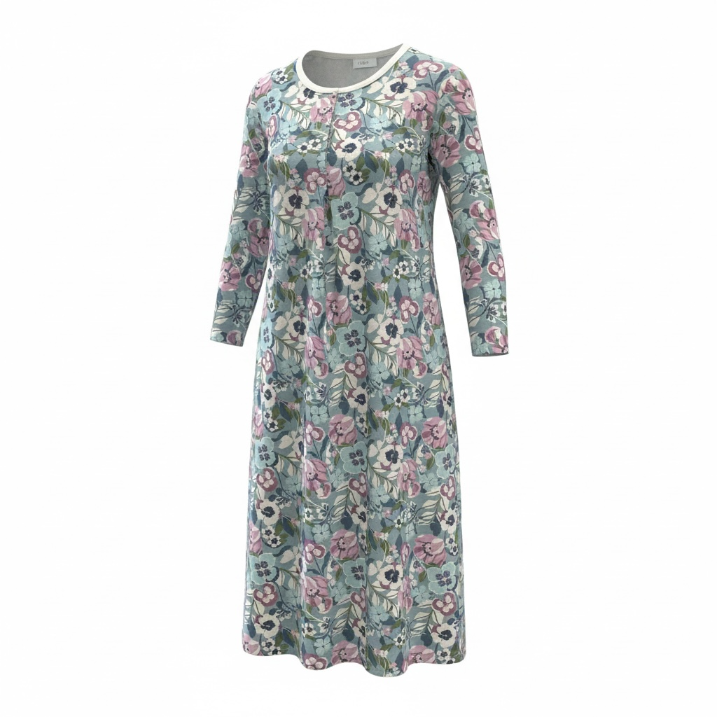 Robe de nuit en flanelle manche longue | Pensées | A3B