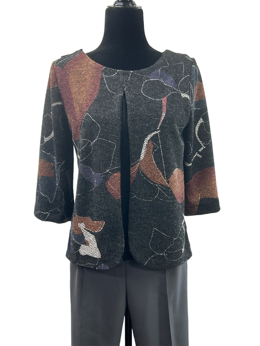 Chandail adapté manche au coude imitation cardigan en tricot | noir | A3B