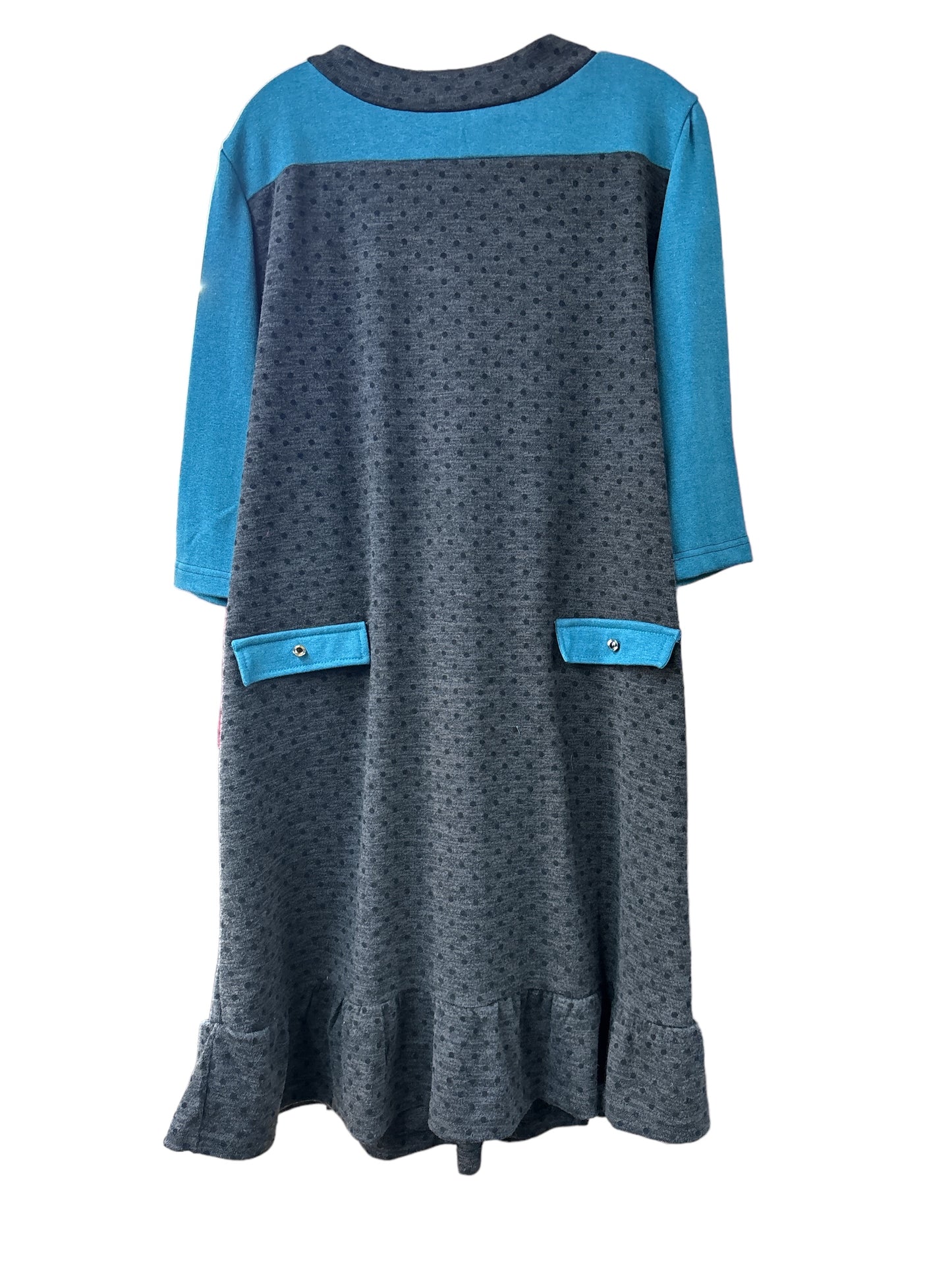 Robe adaptée manche longue col contrastant| Pois et sarcelle| A3B