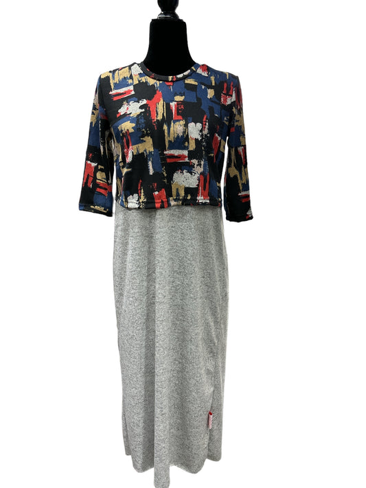 Robe adaptée manche ¾ Tammy avec imitation de veste | Grise et Multi | A3B