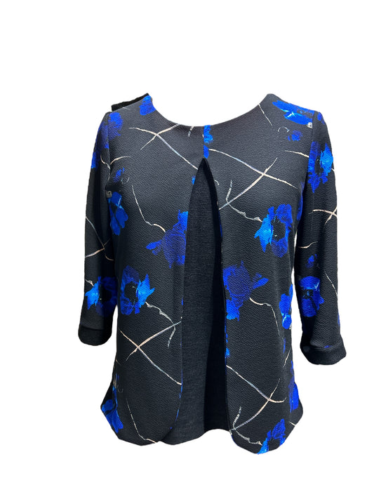 Chandail adapté manche ¾ imitation cardigan | noir et royal| A3B