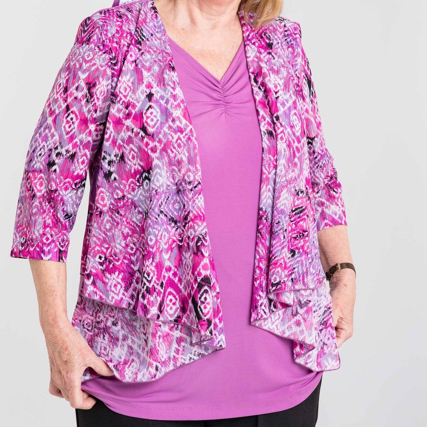 Chandail adapté manche ¾ magenta avec imitation veste | 1PT336 | CCV