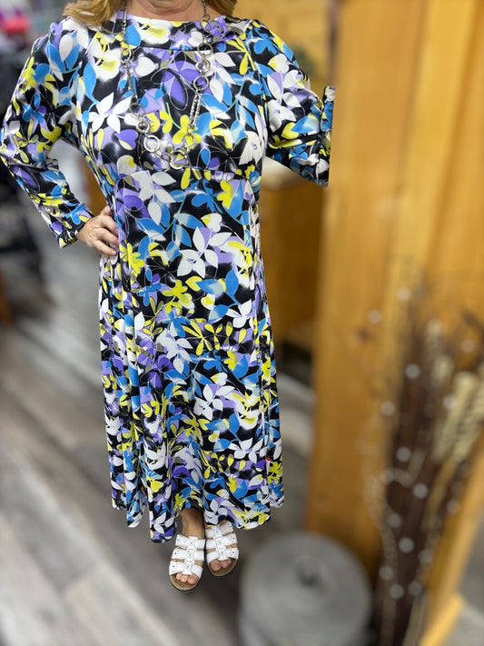 Robe adaptée manche ¾ Daphnée romantique | Lilas et Jaune | A3B