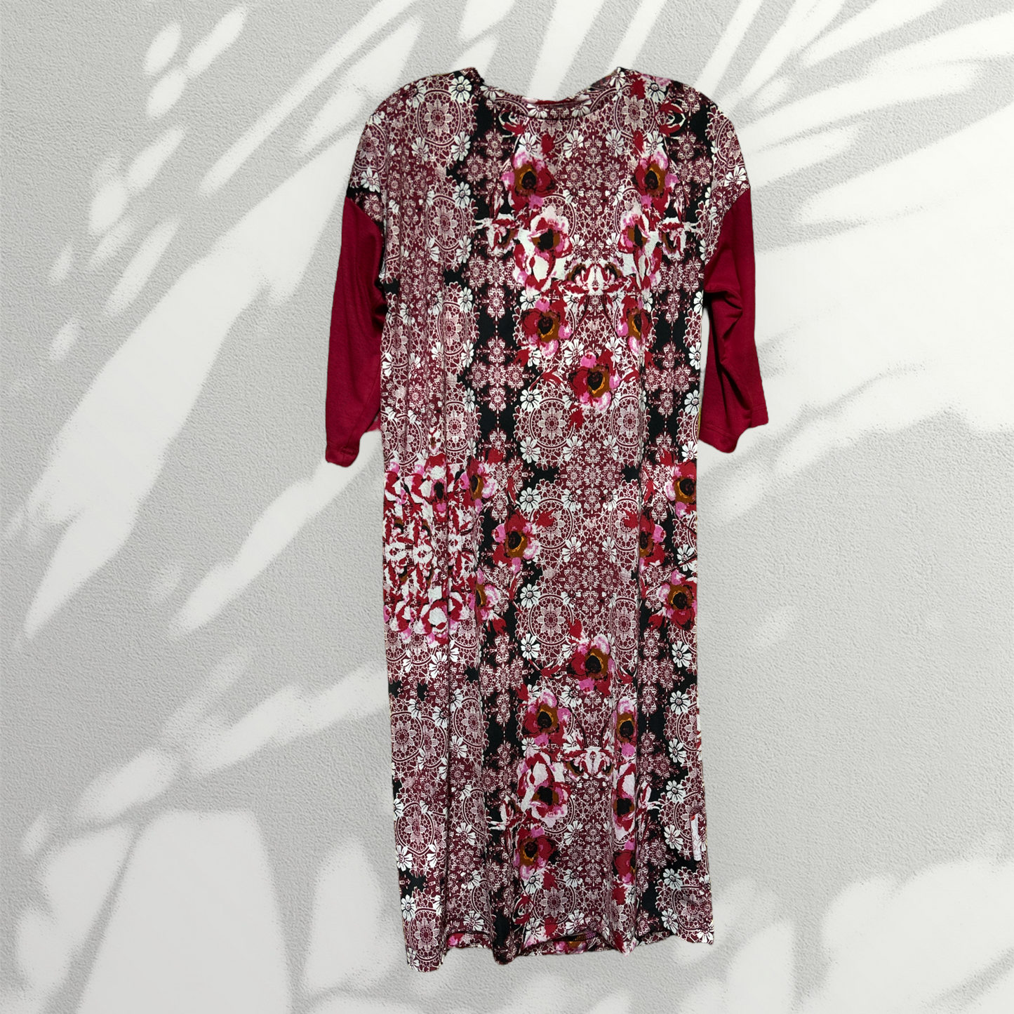 Robe droite manches longues | Rouge et Rose | A3B