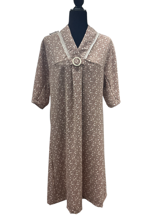 Robe adaptée  manche au coude col en V | Vieux rose, Francine | A3B