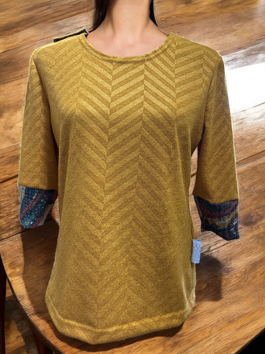 Chandail adapté manche ¾ en tricot | Jaune or ou Marine | A3B