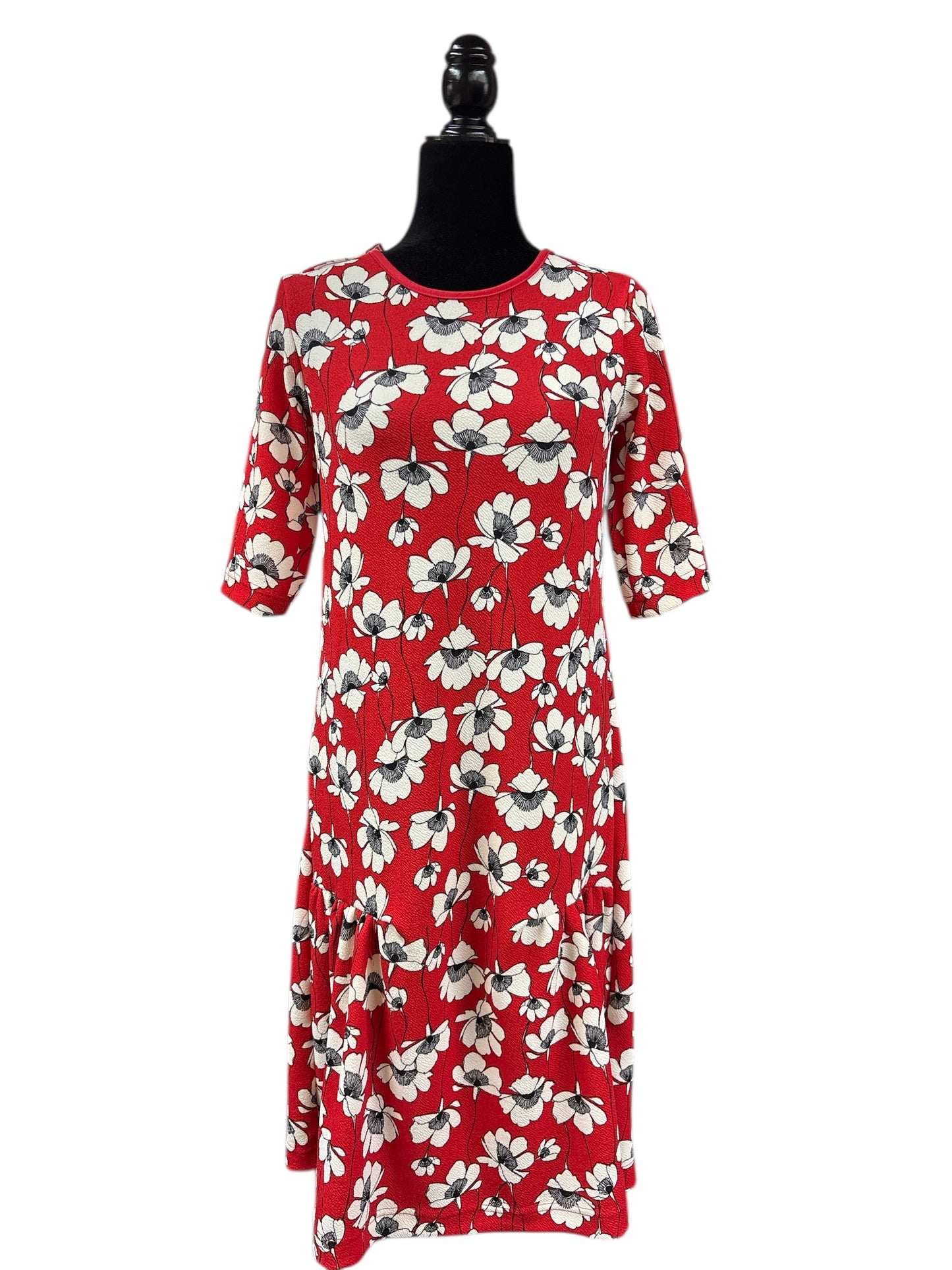 Robe adaptée manche au coude coquelicots | rouge et blanche | A3B