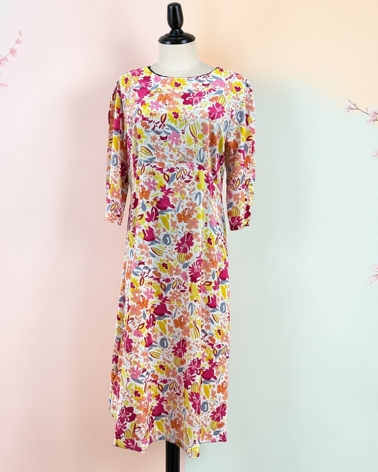 Robe adaptée manche trois quarts | Daphnée Romantique Rose | A3B