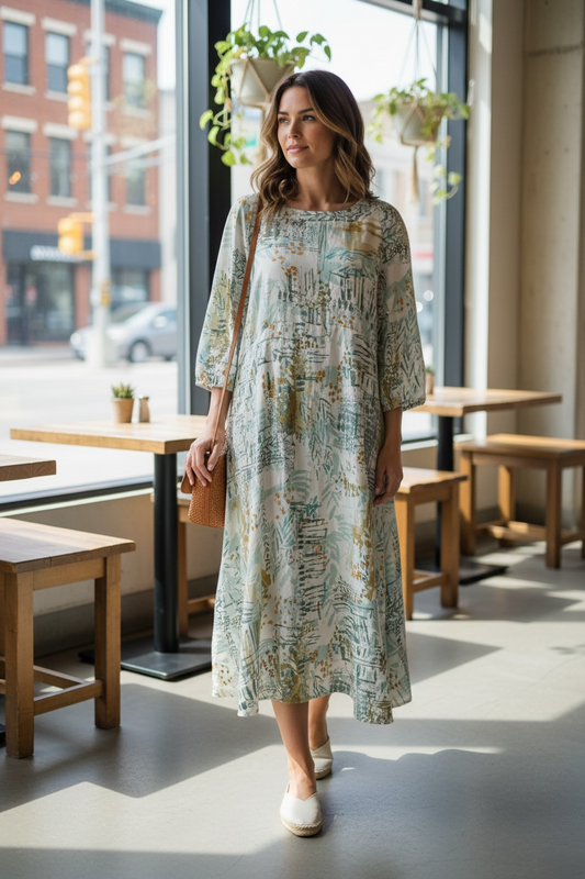 Robe adaptée manche trois quarts | Daphnée Romantique Aqua | A3B