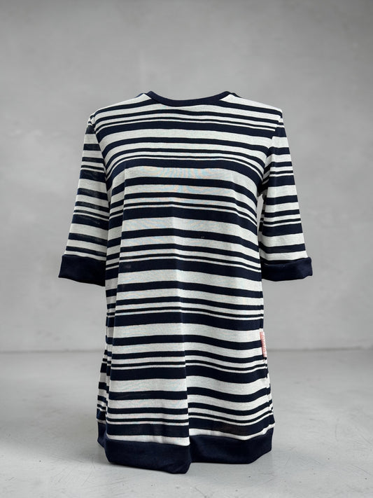 Chandail manche au coude en tricot léger | Tunique rayée | A3B