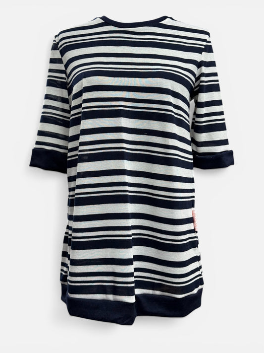 Chandail manche au coude en tricot léger | Tunique rayée | A3B