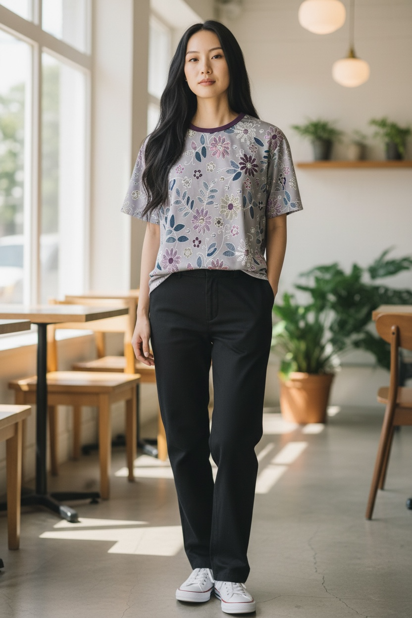 Chandail adapté manche courte | Lilas fleuri | A3B