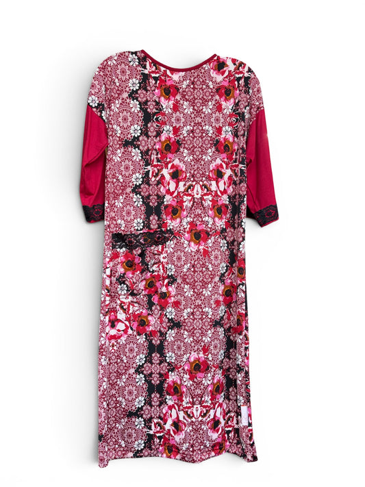 Robe adaptée droite manche longue | Rouge et Rose | A3B