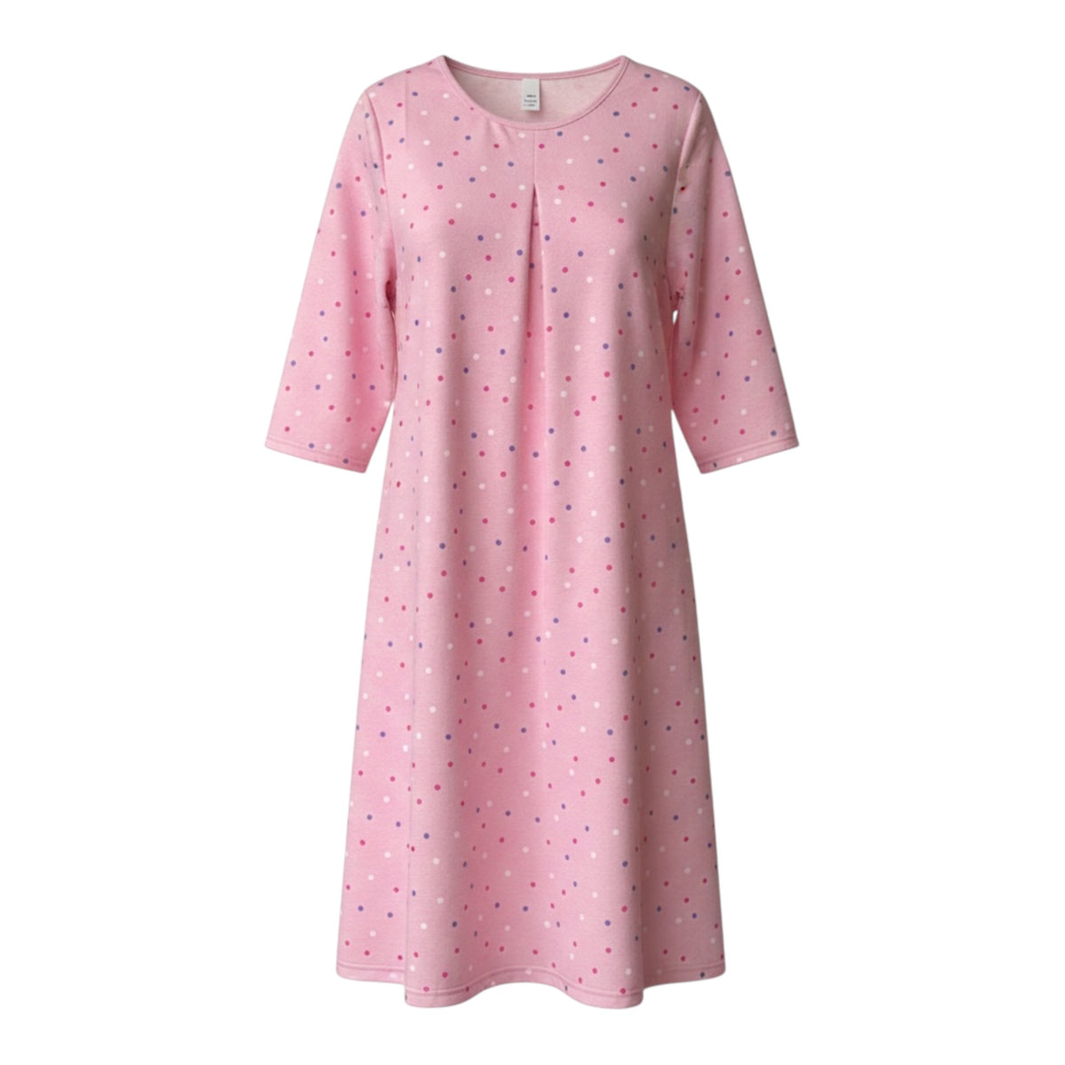 Jaquette | Robe de nuit  en flanelle manche 3/4 | Petit pois roses | A3B