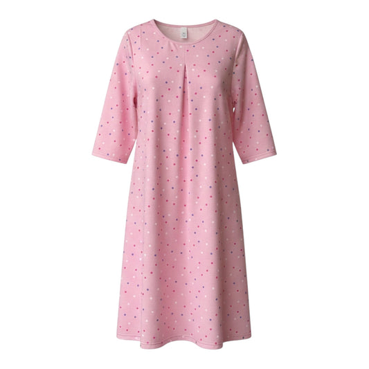 Jaquette | Robe de nuit  en flanelle manche 3/4 | Petit pois roses | A3B