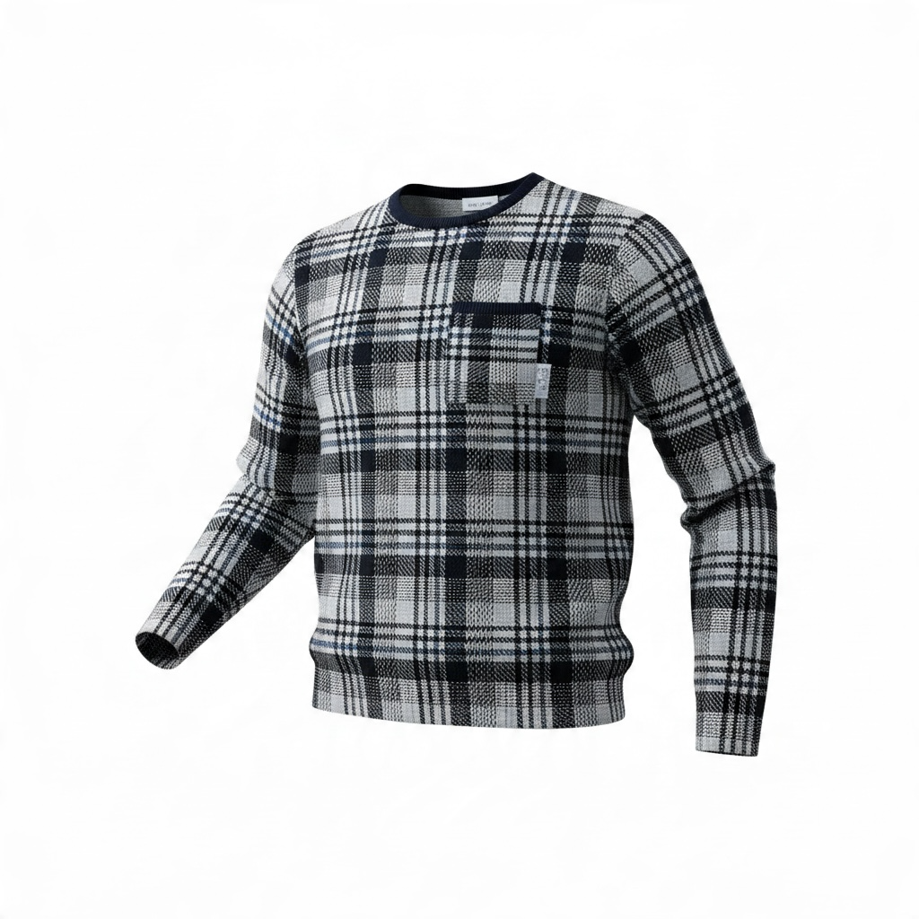 Chandail manche longue pour homme | Carreaux marine | A3B
