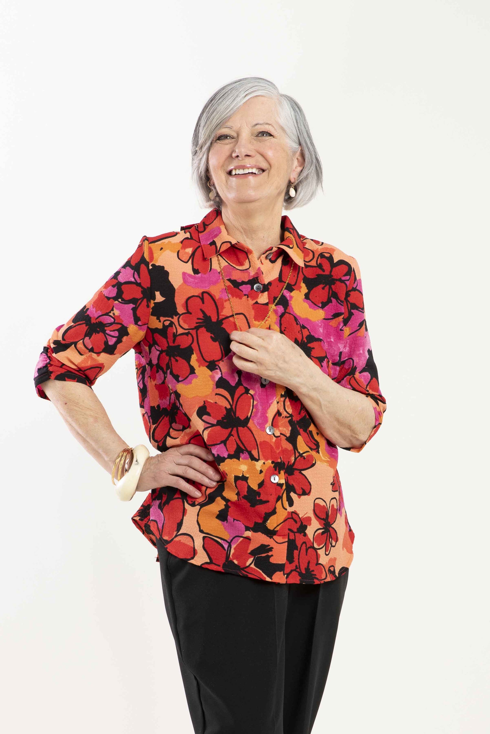 Blouse adaptée manche ¾ |danse des fleurs -1KB126-120 | CC