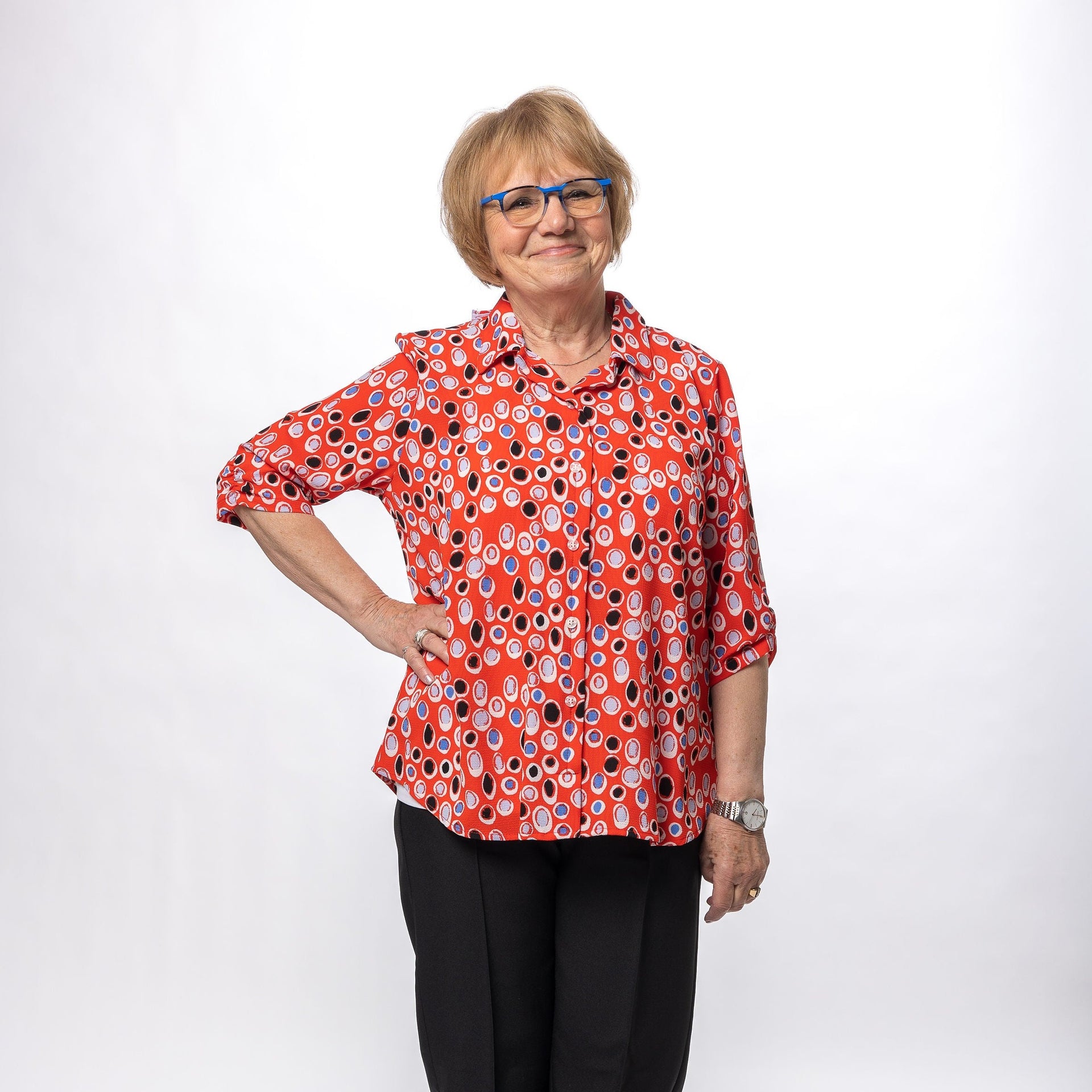 Blouse adaptée manche ¾ |ocelle et rouge péri -1KB126 | CC